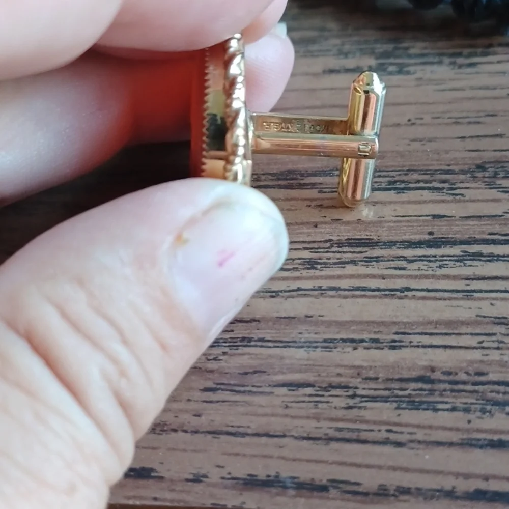 Vintage PRK Carved Carnelian Spartan Tie tac and Cufflinks, 12K gold filled